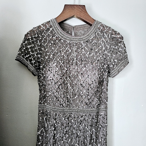 Adrianna Papell 6 Elegant beaded lead Gray Evening Gown - Picture 6 of 13